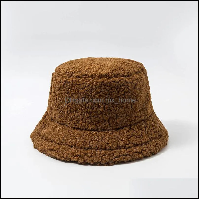 winter bucket hat lamb faux fur girls warm hats thickened plush fisherman hat 2021 casual caps kids gift 7 colors z2347