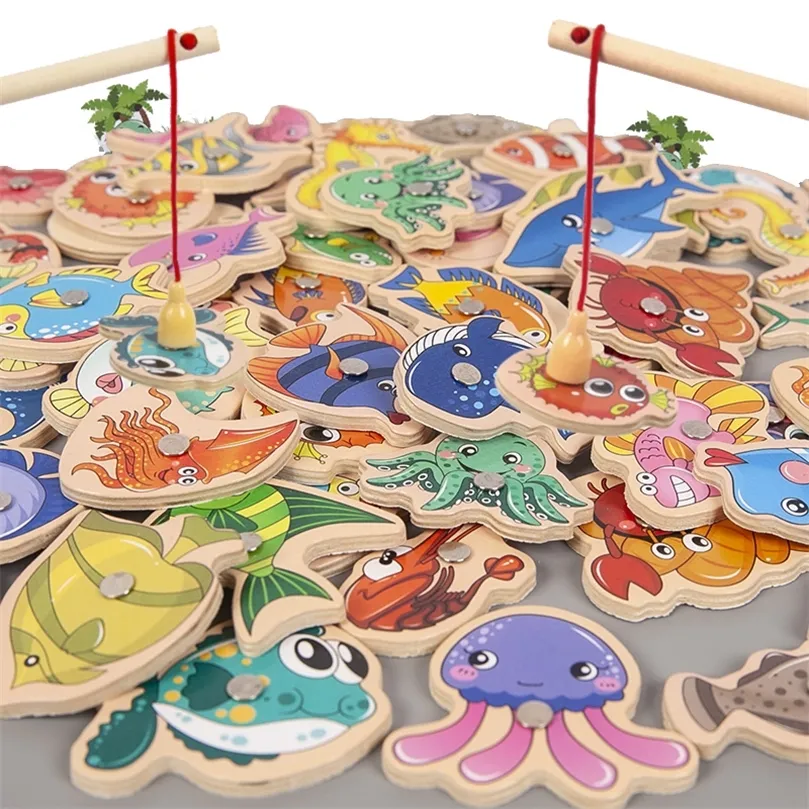 Gioco di pesca magnetica in legno Cartoon Vita marina Impara i giocattoli alfanumerici Baby Montessori Giocattolo educativo precoce per i bambini Regalo 220621