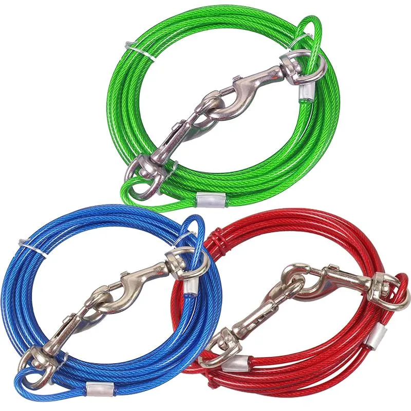 Dog Collars & Leashes Tie Out Cable Galvanized Steel Wire Rope With PVC Coating Small Large Leash For Outdoor Camping Running TraningDog
