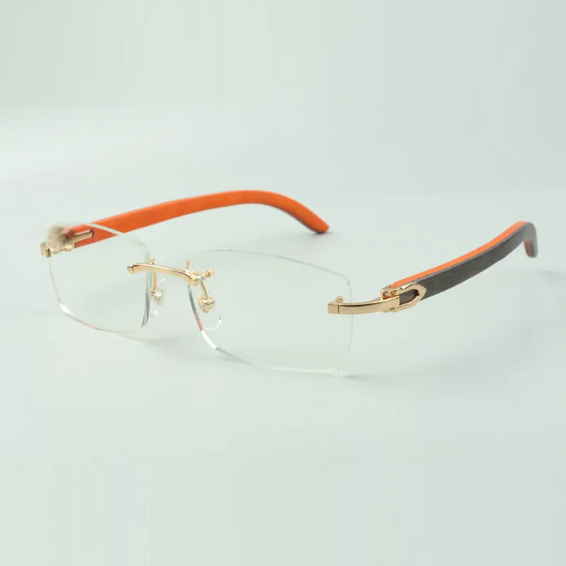 Schlichtes Brillengestell 3524012 mit orangefarbenen Holzbeinen und 56-mm-Gläsern für Unisex