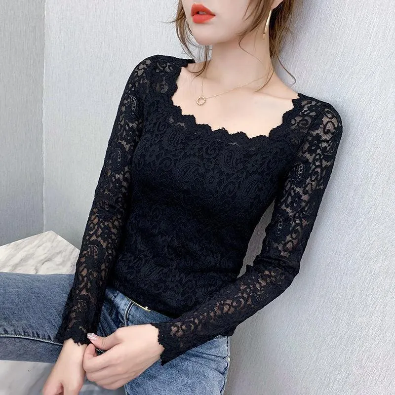 Women's Blouses & Shirts Blouse Women Shirt Lace Long-Sleeved Top For 2022 Women's Clothing Hollow T-shirt Blusas Mujer De ModaWomen's