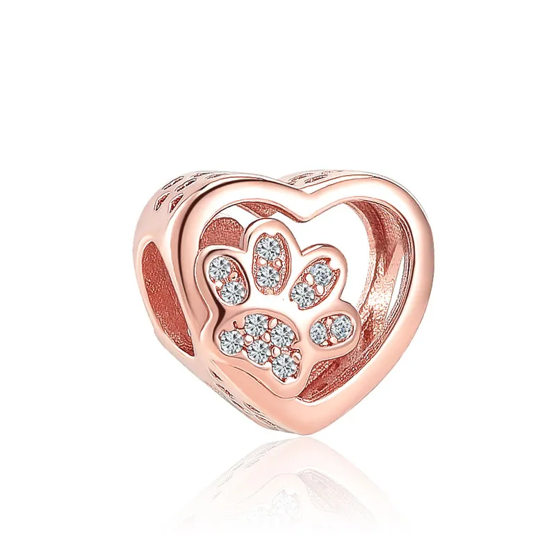 Nuovo popolare argento sterling 925 di alta qualità fascino in oro rosa zampa di cane perline fai da te per gioielli europei con braccialetti di fascino Pandora accessori di moda
