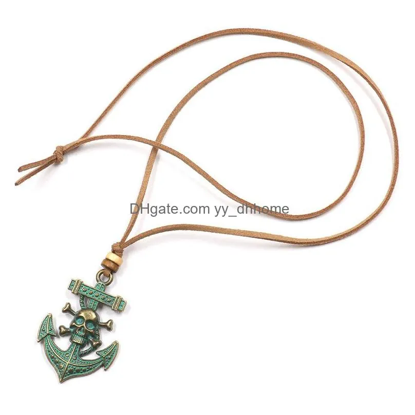 fashion jewelry vintage punk skull anchor elephant pendant necklace