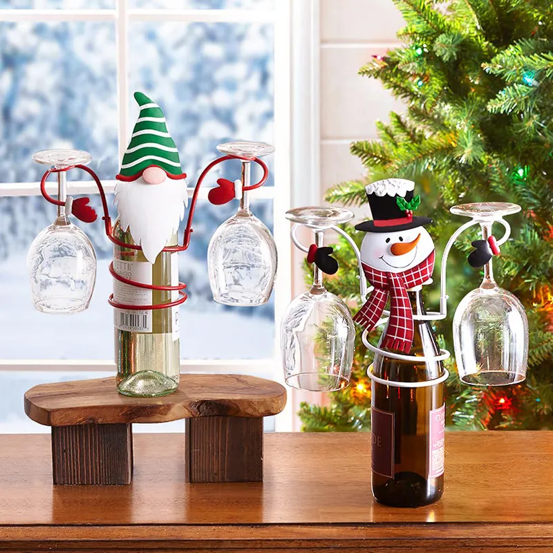 Tatil şarap şişesi cam sahipleri Noel tema organizatör raf festivali ev masaüstü dekorasyon D1 220509