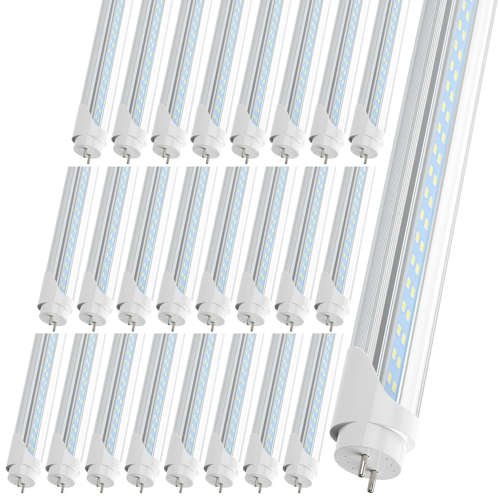 US STOCK T8 G13 Ampoules LED 4 pieds 24W 5000K Dural Row Lumière du jour Tube blanc Lumières 4FT Couvercle transparent Ampoule fluorescente Ballast Bypass Alimentation à double extrémité