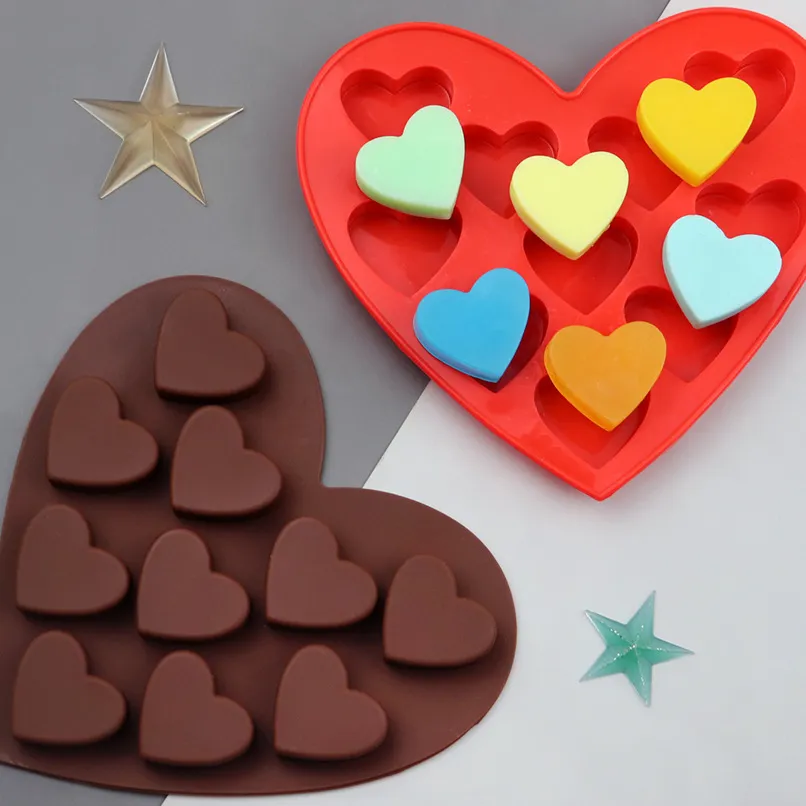 10 hålighet kärlek hjärtformad choklad silikon mögel bakning mögel fondant tårta choklad mögel diy bakings verktyg