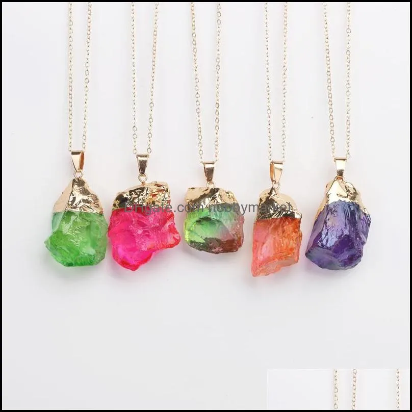 Wholesale 12pcs Long Gem Stone Nature Stone Quartz Charms Druzy Pendant Necklace Elegant Gold Lated Jewelry For Women Christmas Gift