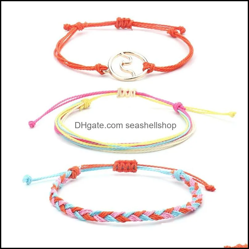 bohemian wax line braided bracelet wave handmade 3pcs braided rope waterproof winding bracelet charm woman child