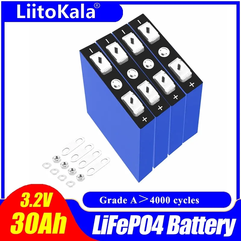 LiitoKala LiFePo4 3,2V 30AH 5C batteri 3,2V litiumbatteri för gör-det-själv 12V e-cykel e skoterrullstol AGV bil Golfbilar