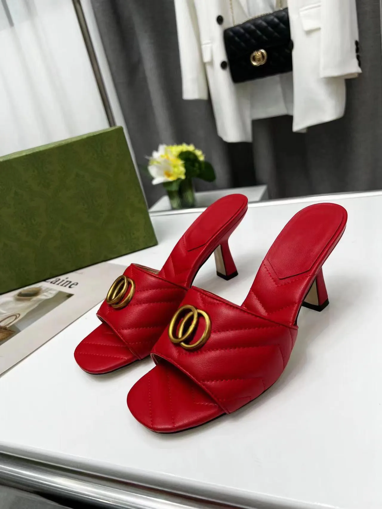 2022 New Style Girls Slippers Designer Sandals Ladies Fashion Classic High Heels 35-42 us4-11