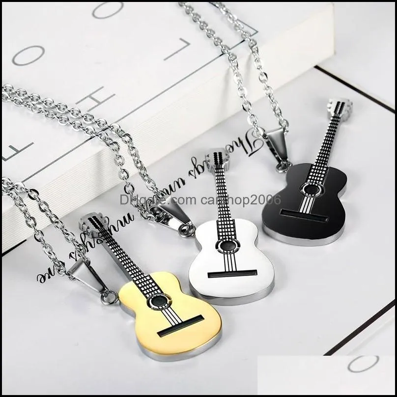 pendant necklaces guitar shape 316l stainless steel necklace for men pendants hiphop rock slide music chains jewelrypendant