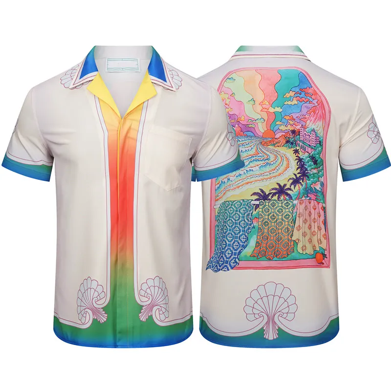 2022 letnia europa hawaje koszule paryż projektant luksusowa odzież męska kolorowa list drukuj koszula na co dzień fajne hip-hopowe koszulki z krótkim rękawem druk geometryczny projektanci Tee
