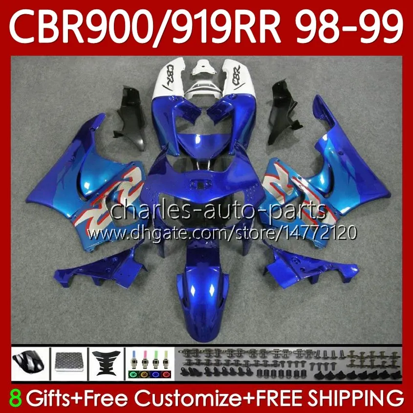 Bodywork For HONDA CBR919 CBR 900 919 RR CC 98-99 Years Body 127No.31 CBR 919RR 900RR 919CC CBR900 RR CBR919RR 98 99 900CC CBR900RR 1998 1999 Fairings Kit glossy blue