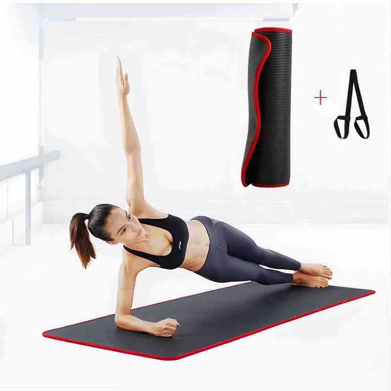 tikar yoga ekstra tebal 10mm anti-selip nrb tikar latihan dengan perban tanpa rasa pilates gym tikar latihan kebugaran 183cm x 61cm t220802