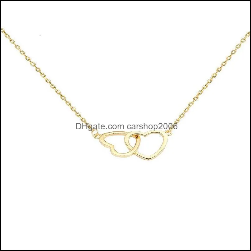 gold silver color geometric double heart necklace simple love hollow female clavicle chain wedding jewelry gifts choker