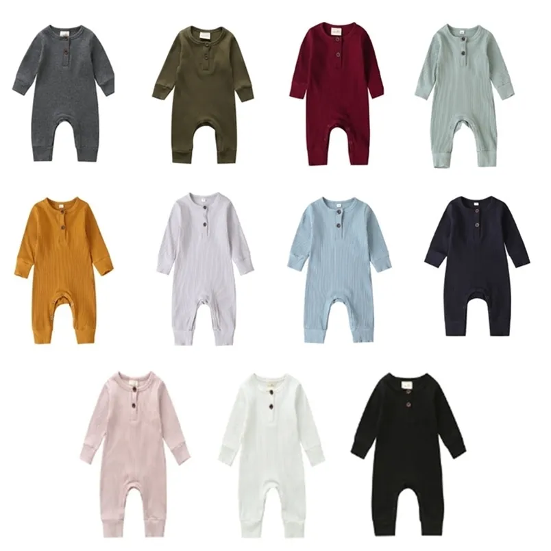 13Color Autumn Born Infant Baby Boy Girl Cotton Romper Sticked Ribbed Jumpsuit Solid Clothes Outfit 220525