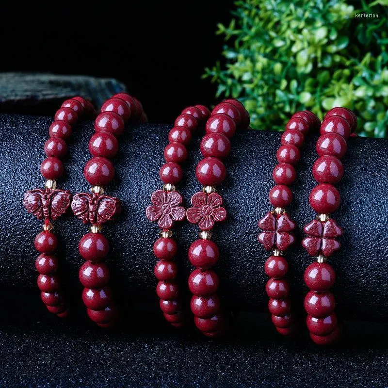 Beaded Strands Handmade Cinnabar Jewelry Women's Versatile Bracelet High Content Imperial Butterfly Clover Ethnic Style Kent22