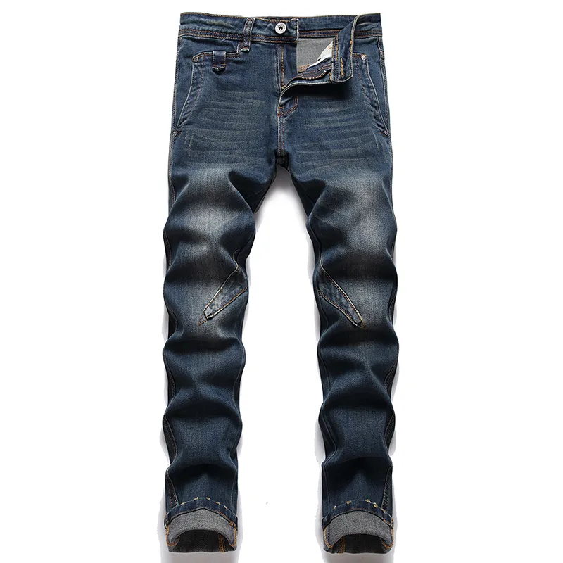 Jeans de motociclista azul retro de verão para homens moda moda urbana média calça esticada casual calça de jeans de algodão Pantalones