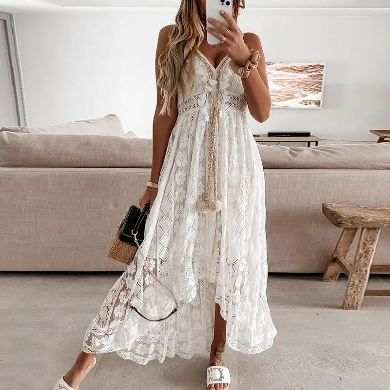 Casual Dresses Cover-up Bohemian Wedding for Women White Lace Dress Bridesmaid Beach Long Tight Evening 2022 Sexi Rustic Dr0022Casual