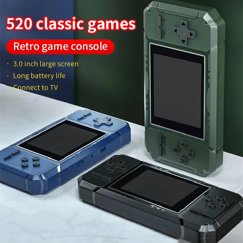 Retro Portable Mini Handheld Games Console 8-Bit 3,0 tums Color LCD Game Spelare Inbyggda 520 spel