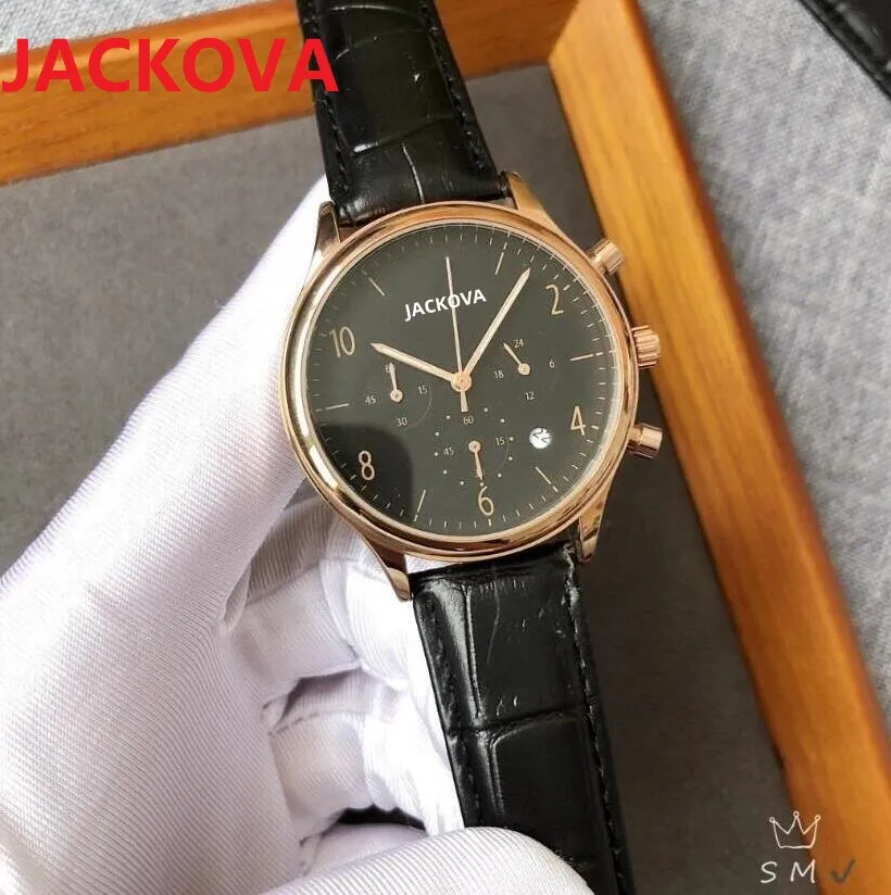 최고 비즈니스 스위스 Highend Mens 시계 40mm 캘린더 소형 다이얼 작업 대통령 최고 품질의 멋진 모델 스톱워치 정품 가죽 손목 시계 아날로그 시계