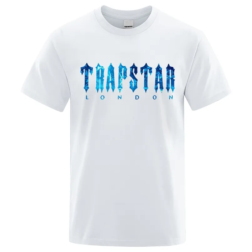 Trapstar Londra UNDERSEA MAVİ BASKILI TSHIRT Erkekler Yaz Nefes Alabilir Kısa Kollu Sokak Büyük Boyutlu Pamuk Tişörtleri 220629