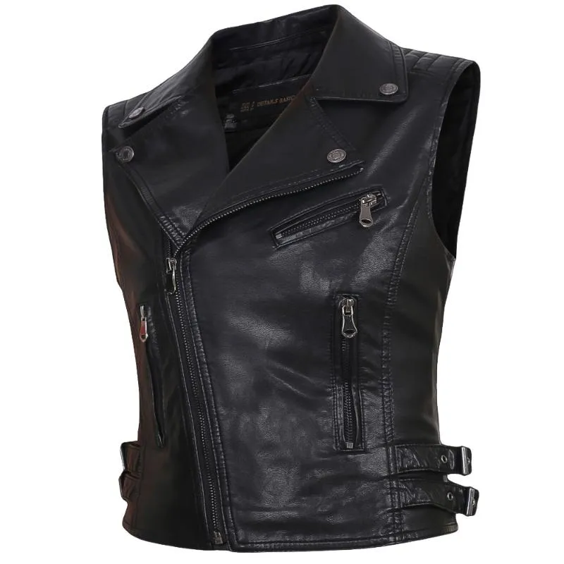 Kvinnors västar Kvinnor Ärmlös Faux Läderjacka Intenn Collar Waistcoat Zipper Belt Fickor Streetwear Motorcykel 2022