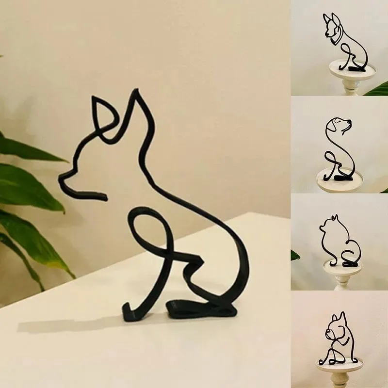 Decoratieve objecten Figurines Dog Art Sculpture Simple Metal Abstract Sculpture for Home Party Office Desktop Decoration Cute Pet Cats Gifts