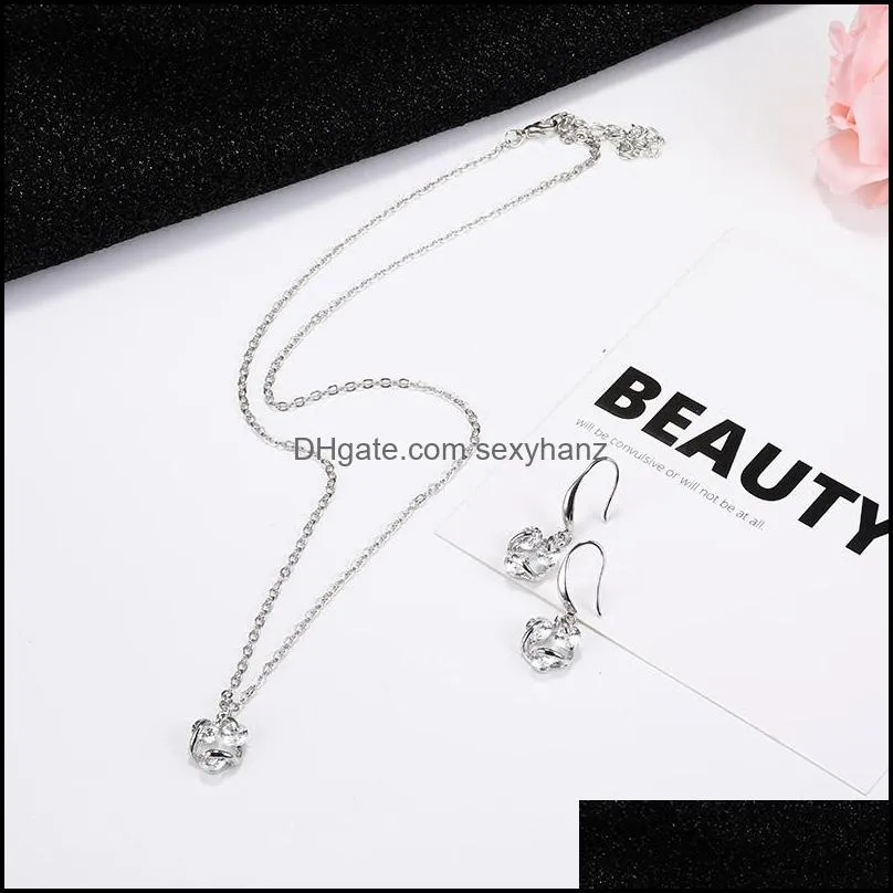 fashion owl flower slippers pendant chain necklece earring set for girl gold silver zircon dangle earring necklece wedding jewelry-y