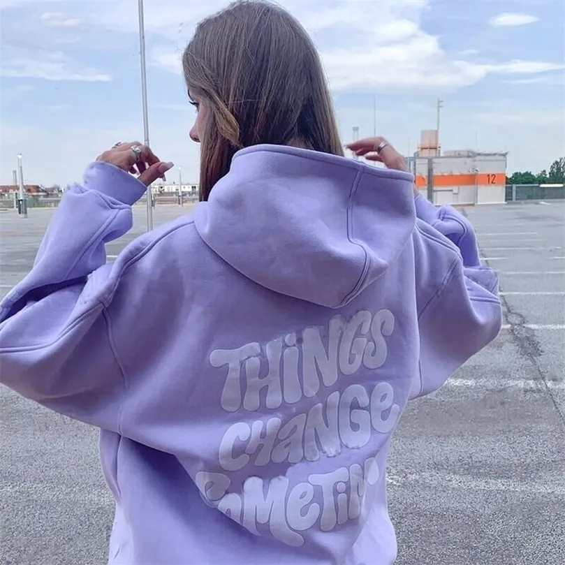 Oversized letter printed hoodie women Y2K hooded loose winter sweatshirt women Harajuku purple top clothes for teens streetwear 220816