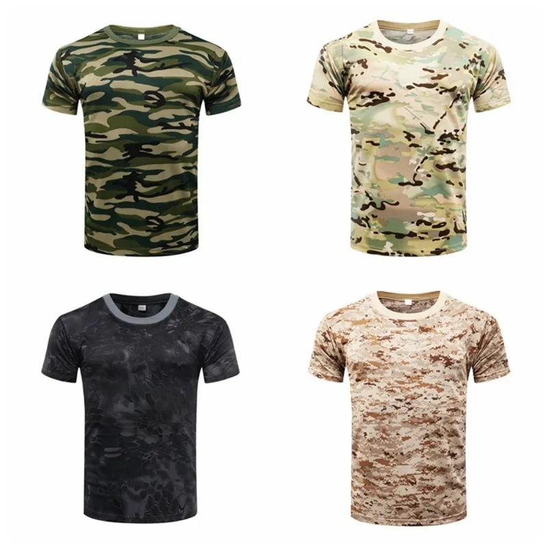 Snabbt torrt taktiska män s t -shirt sommar militär camo s kompression andas kamouflage tights armé strid 220712