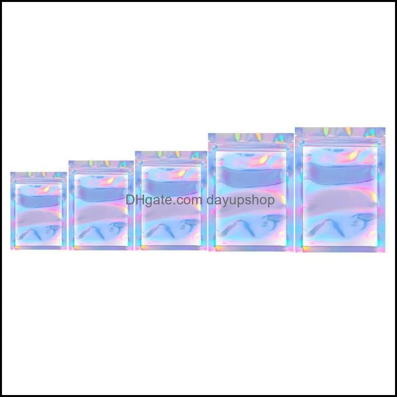 multiple sizes resealable smell proof bags foil pouch bag flat bag for party favor food storage, holographic