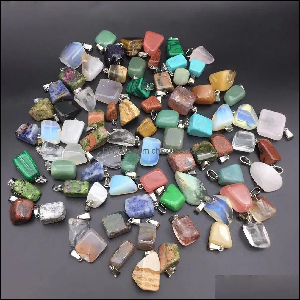 irregular shape stone pendant healing crystal quartz charms gems gemstone mutil random for necklace jewelry making(30pcs)