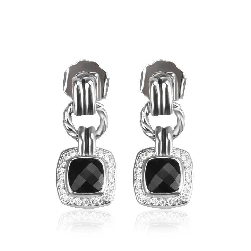 Dangle Earring Faux Black Onyx Earrings with Zircon Fashion Design Women's Wedding Jewelry