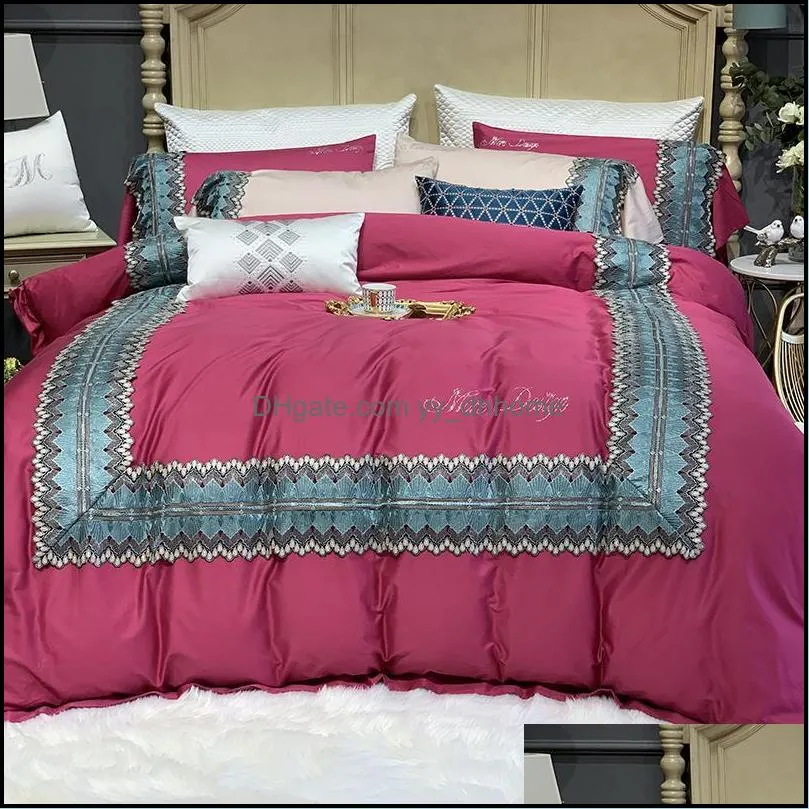 Наборы постельных принадлежностей поставляются дома текстиль сад роскошные мягкие комфортные 100 -х египетские хлопковые кружевные вышива