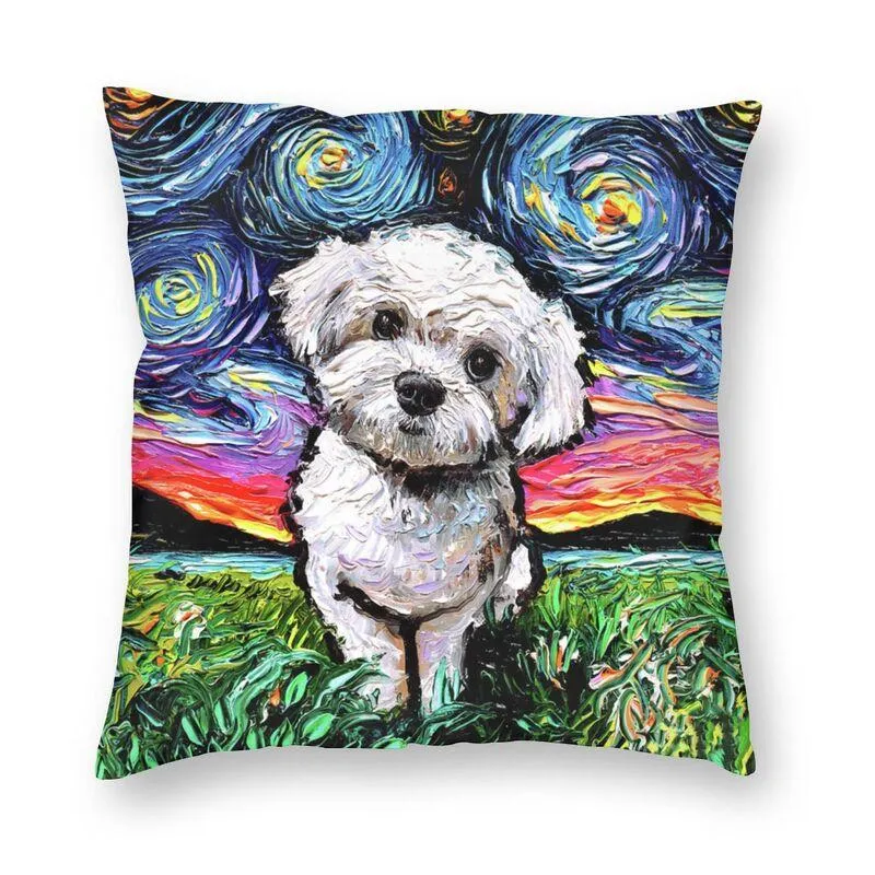 Almofada/travesseiro decorativo poodle cão maltipoo pinturas noturnas case amante de animais de estimação nórdica sofá capa da sala de estar decoração de sala de estar macio travesseiros macios