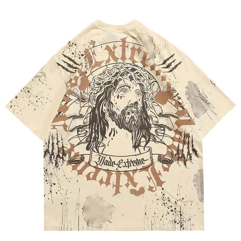 Hip Hop T-shirt Streetwear Harajuku Graffiti Jésus Graphique T-shirt Hommes Coton Casual Tshirt Été À Manches Courtes Tops T-shirts 220812