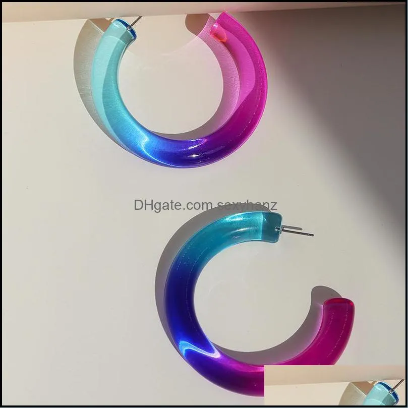 hoop & huggie ins trendy rainbow acrylic resin colorful minimalist minimalism earrings korean fashion chic women party jewelryhoop