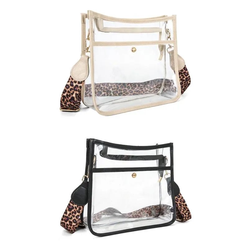 Kvällspåsar 63HC Justerbar Clear Bag Messenger Leopard Guitar Strap transparent handväska crossbody för stadionshopping