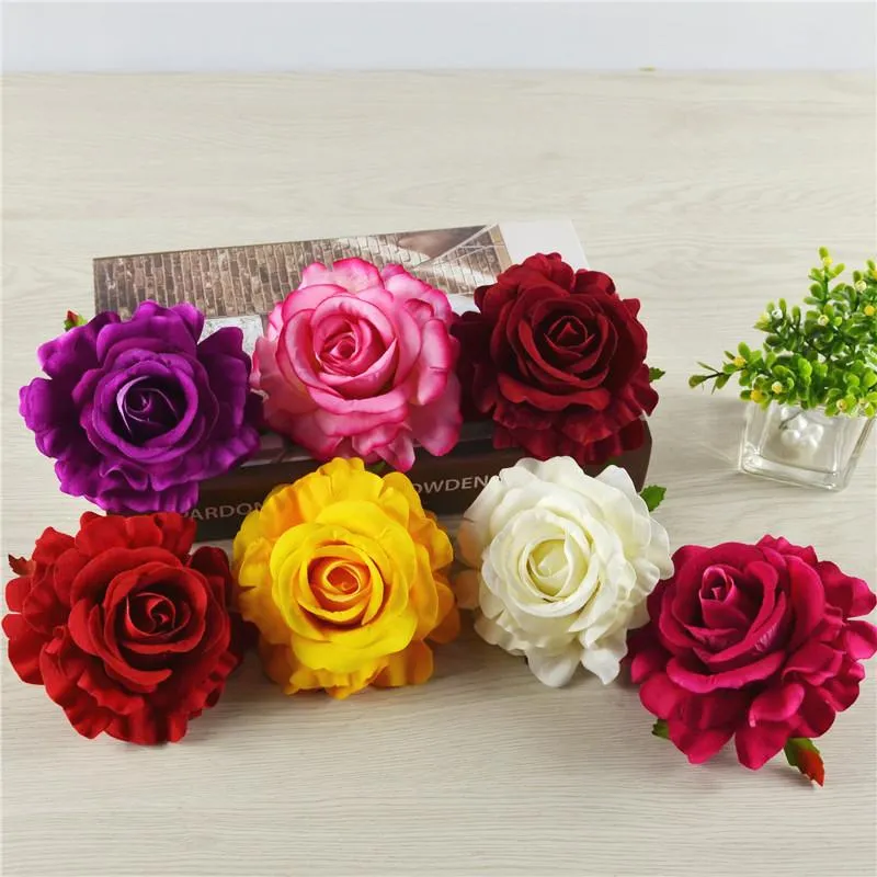 Couronnes de fleurs décoratives 5 pièces 6 couleurs, têtes de fleurs de roses artificielles en soie pour bricolage, décoration de fête rétro, Bouquet mural de mariage, accessoires décoratifs