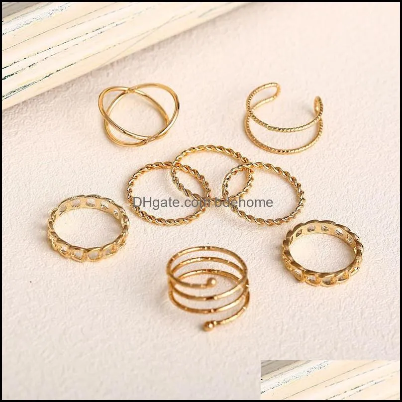 8 Pcs/set Vintage Knuckle Geometric Joint Ring Set for Women Boho Personality Design Style Finger Rings Bohemian Jewelry DHL