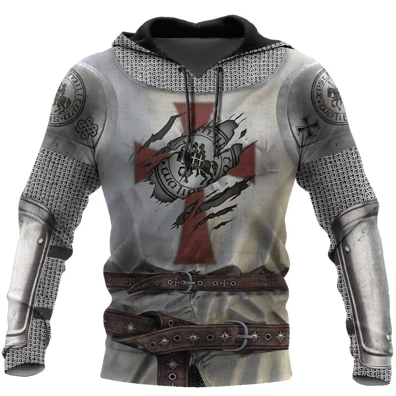 Heren Hoodies Sweatshirts Klassieke 3D -geprinte middeleeuwse kleding Men Knights Tempeliers Harajuku Trendy Hapleed Casual Fall Jacket Tracksuits '
