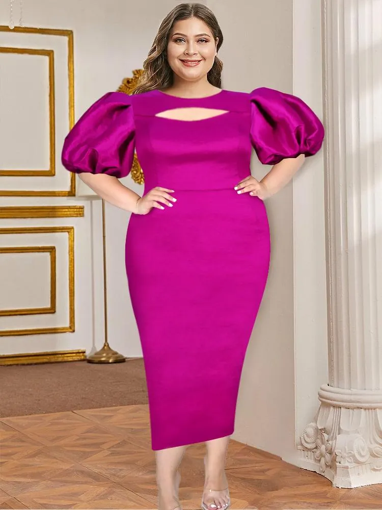 Sukienki plus size różowe damskie długie wycięte Party seksowne krótkie rękawy typu lampion szaty Bodycon błyszczące O Neck letnia moda klubowa