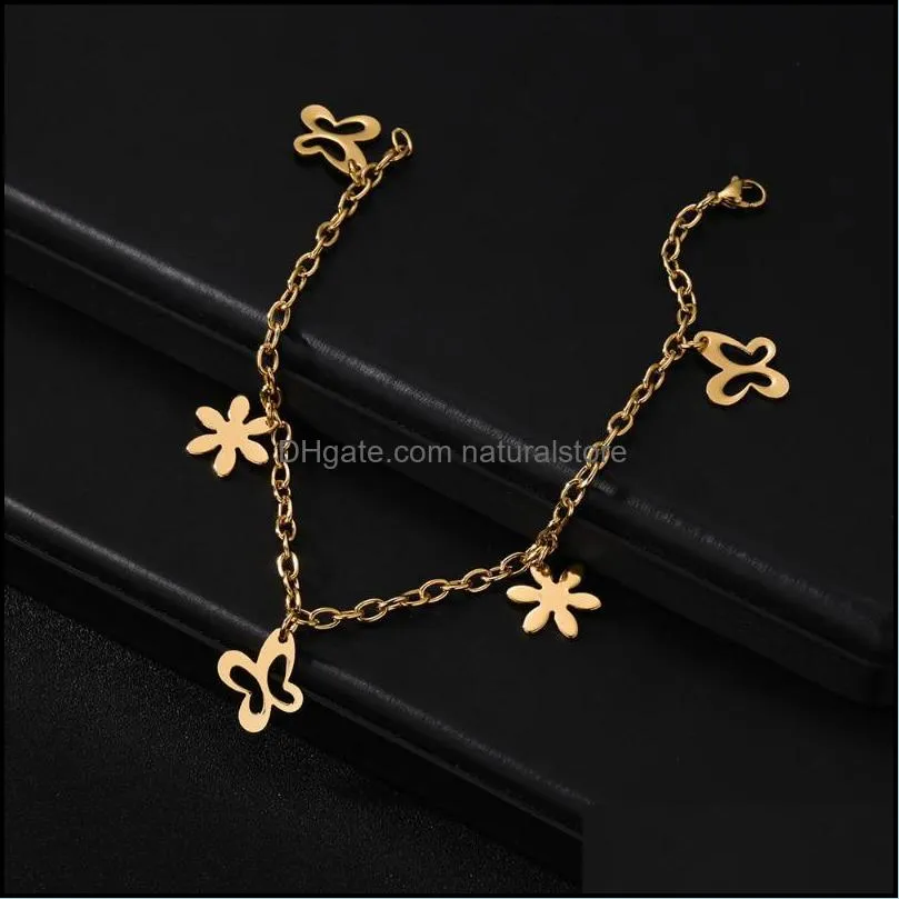 charm bracelets 1pc gold butterfly charms anklet for women stainless steel flower summer beach ankle bracelet foot chain jewelrycharm