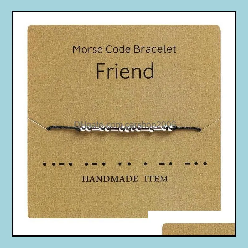 Handmade Morse Code Bracelet Beads Adjustable Black String Charm Bracelets With I Love You Lettering Cardboard Creative Jewelry For Friend