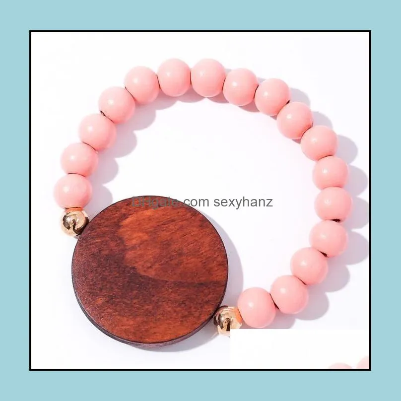 candy color wood beaded bracelet for women men gift personalized wooden beads stretch bracelets