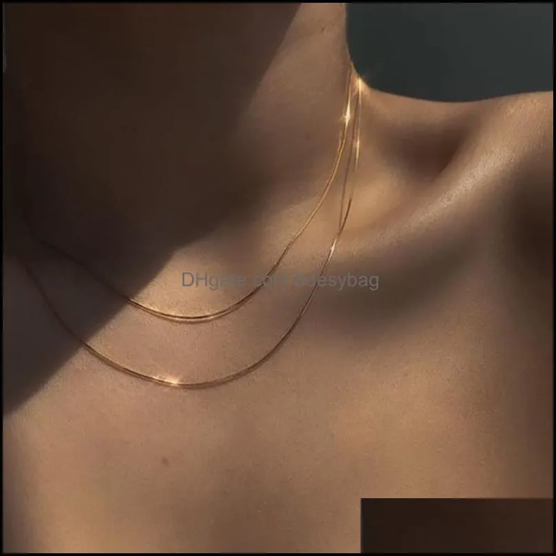 chains 2021 tarnish free classical double layer herrying bone chain necklacethin snake necklace gold steel