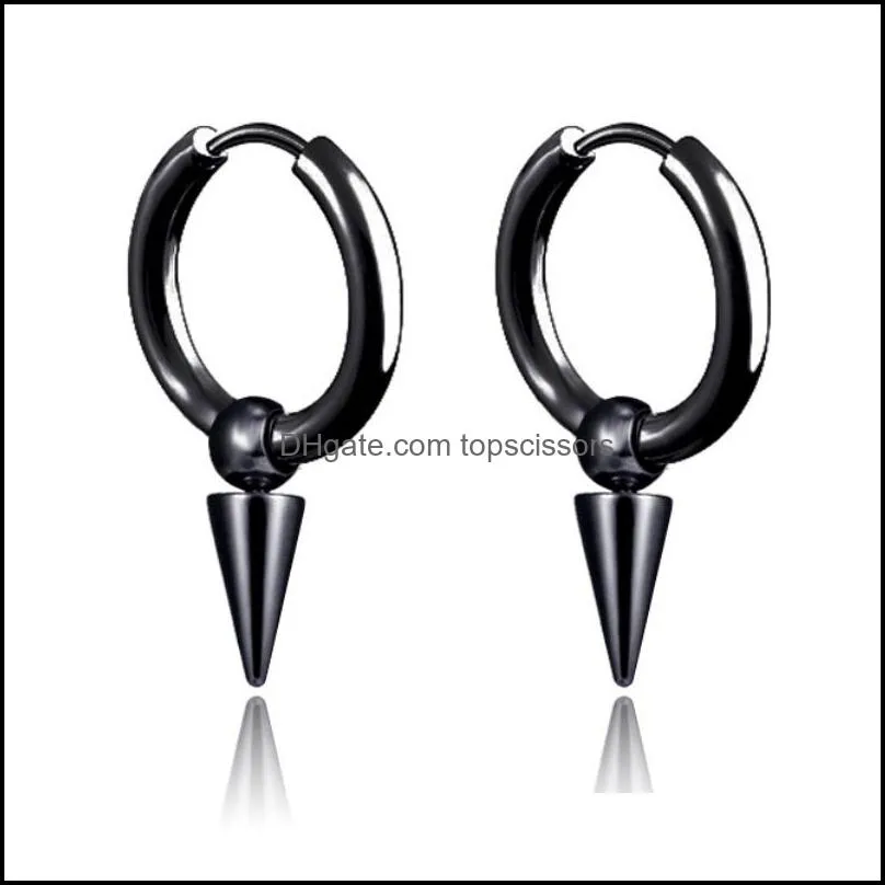 titanium steel dangle ear hoop occidental style piercing hoop earrings with crux pendant ear jewelry gifts for men