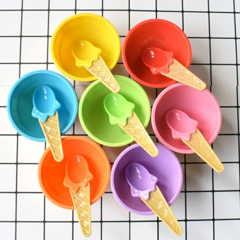 Couleur Crème Glacée Bols Coupe Outils Couples Bol Cadeaux Dessert Porte-Récipient Avec Cuillère Enfants Cadeau Fourniture