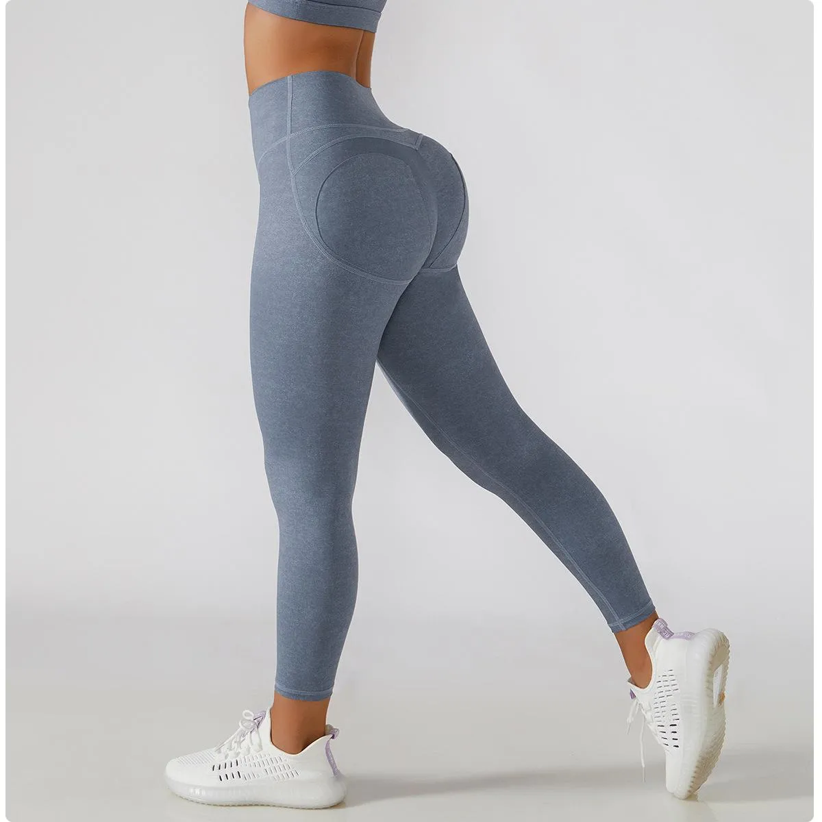 Faux Denim Nude Feel Pantalones de yoga Mujeres Entrenamiento al aire libre Medias deportivas Cintura alta Adelgazamiento Hip Raise Correr Fitness Pantalones